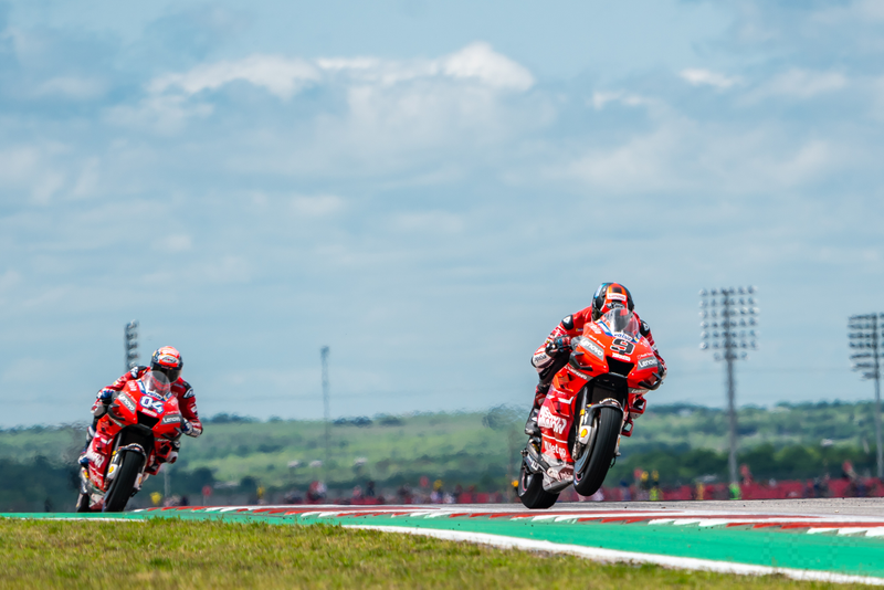 Danilo Petrucci (9) of Mission Winnow Ducati came in second during Q1 of MotoGP with a fastest lap of 2:05.891.
